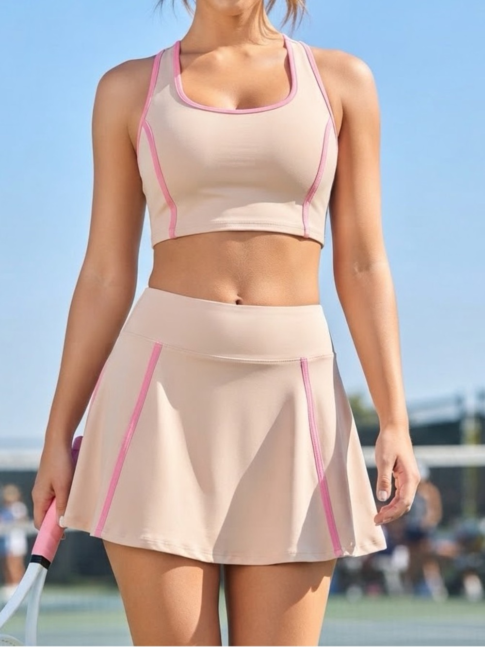 Fashion Nova Beige Skort with Pink Trim Accents